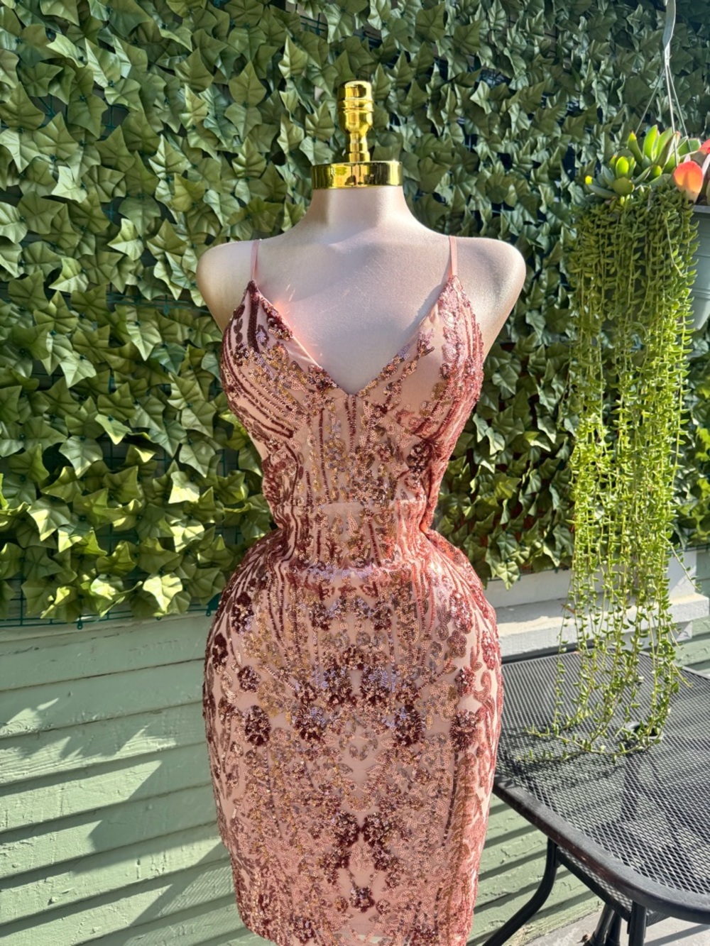 Sequin Embellished Rose Gold Cocktail Dress